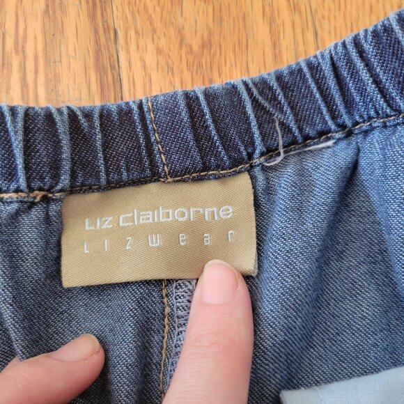 Liz Claiborne Denim Maxi Skirt Elastic Waist Back Slit Blue Jean 33 in Waist - Picture 4 of 5